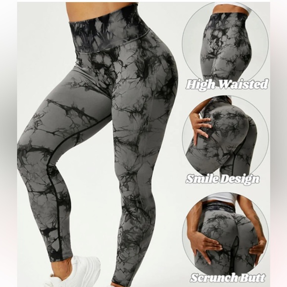 Pants - Women’s Tie Dye High Waist Leggings In Dark Gray Size Small